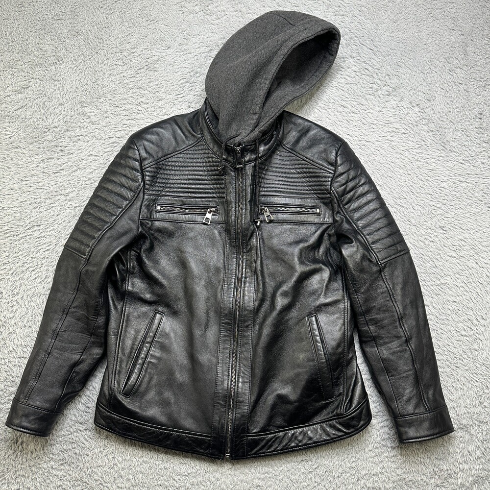 Concealed Carry Leather Moto Jacket Womens M Black Soft Lamb KLG Hood Removable